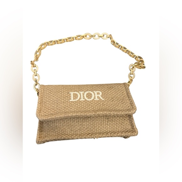 CHRISTIAN DIOR Raffia Jute Handbag with Acrylic and Metal Chain - Picture 2 of 12